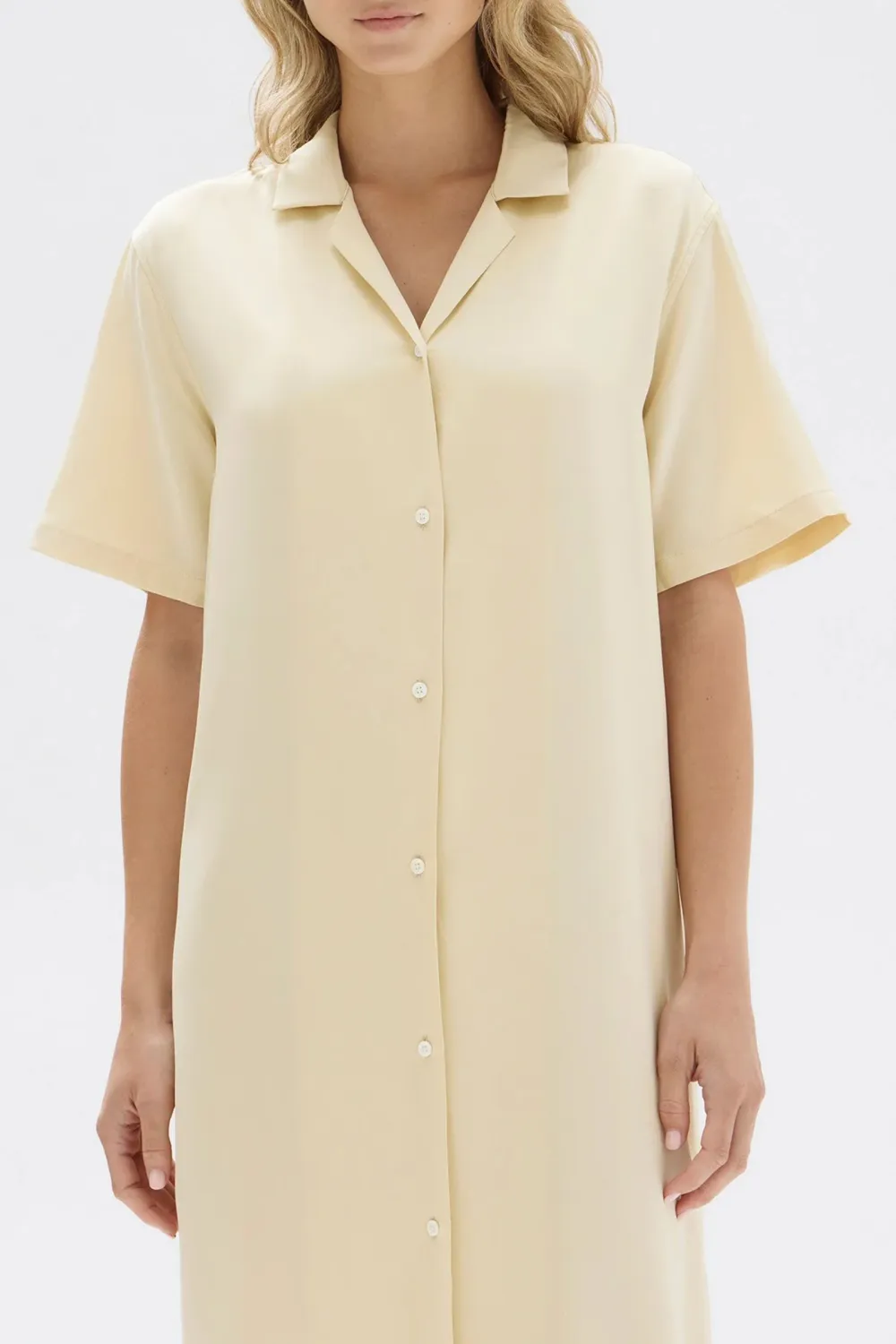 Box Pleated Silk Shirt Dress