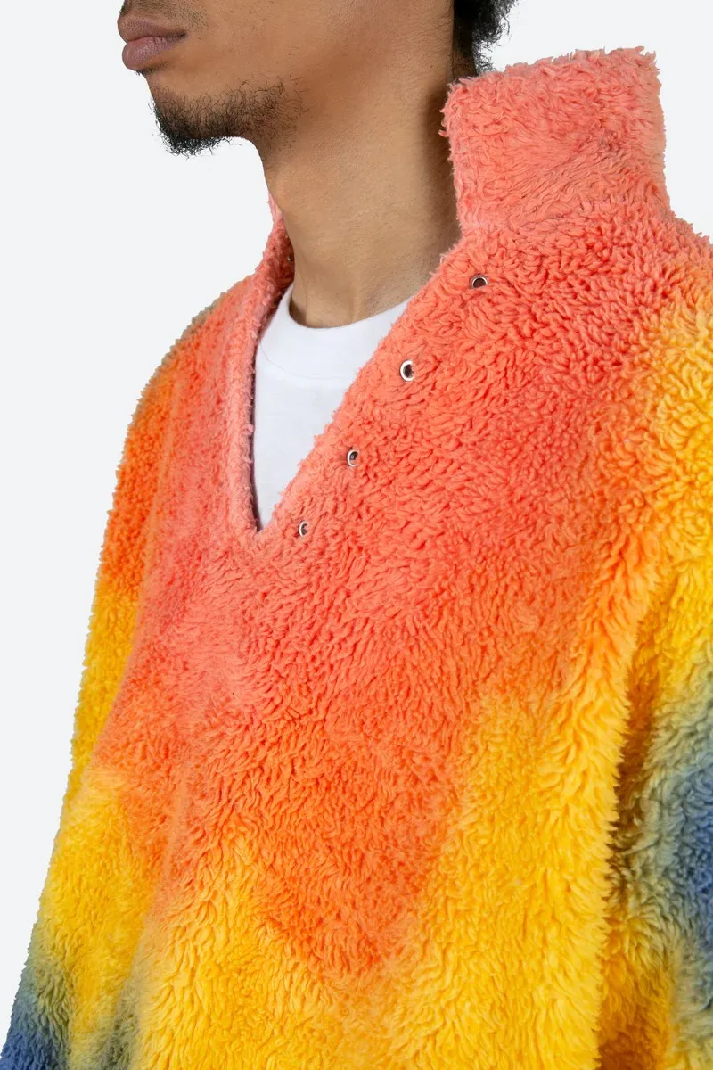 RAINBOW COLORED SHERPA V NECK JACKET