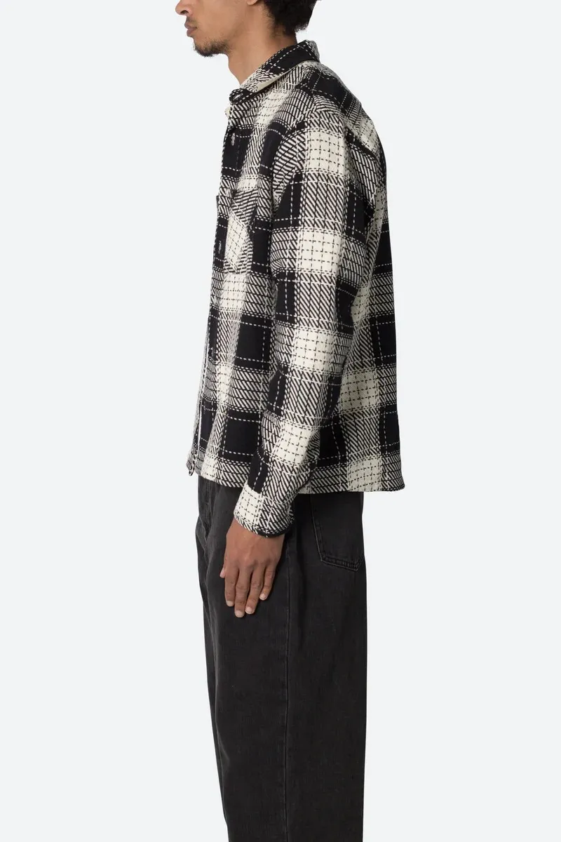 BLACK AND WHITE PLAID FLANNEL SHIRT