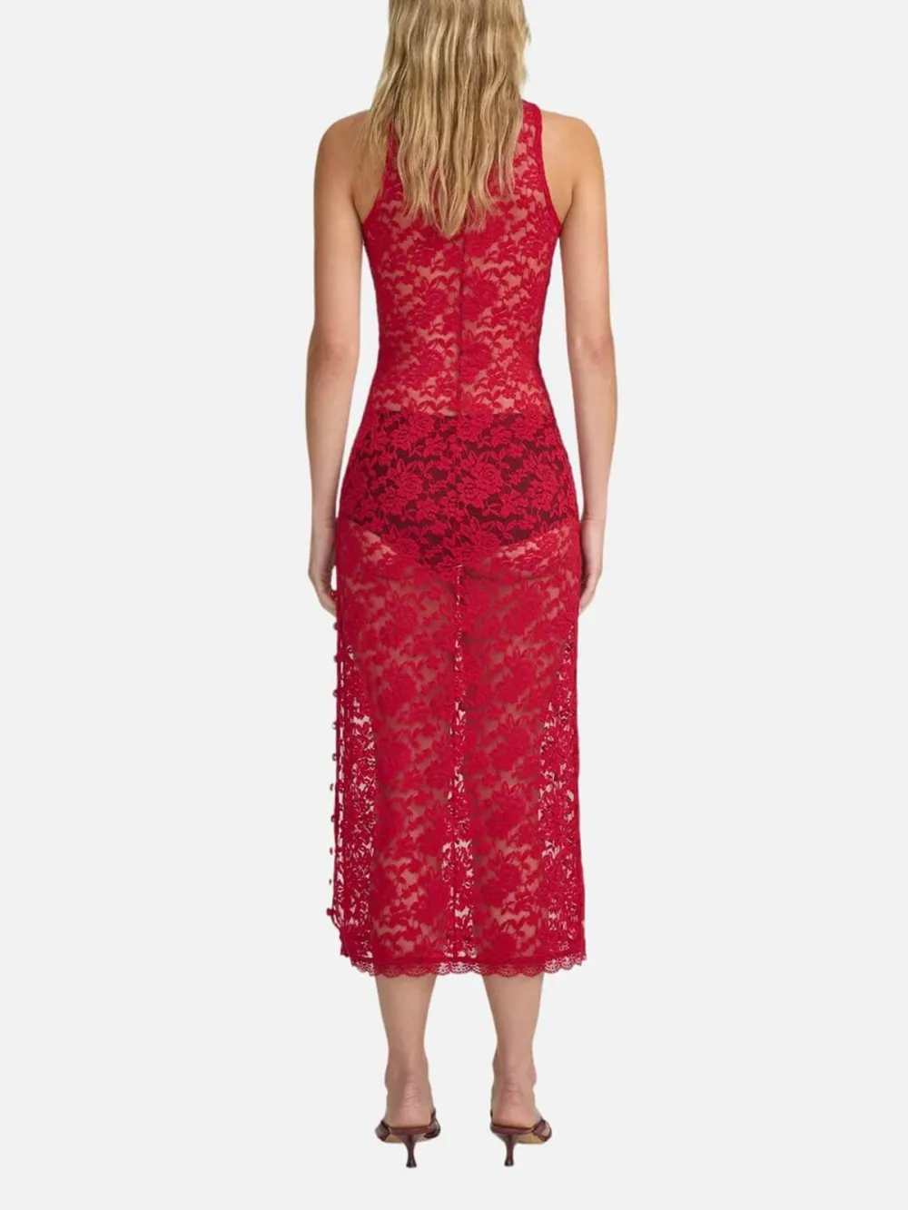Sheer Lace Slit Sleeveless Dress