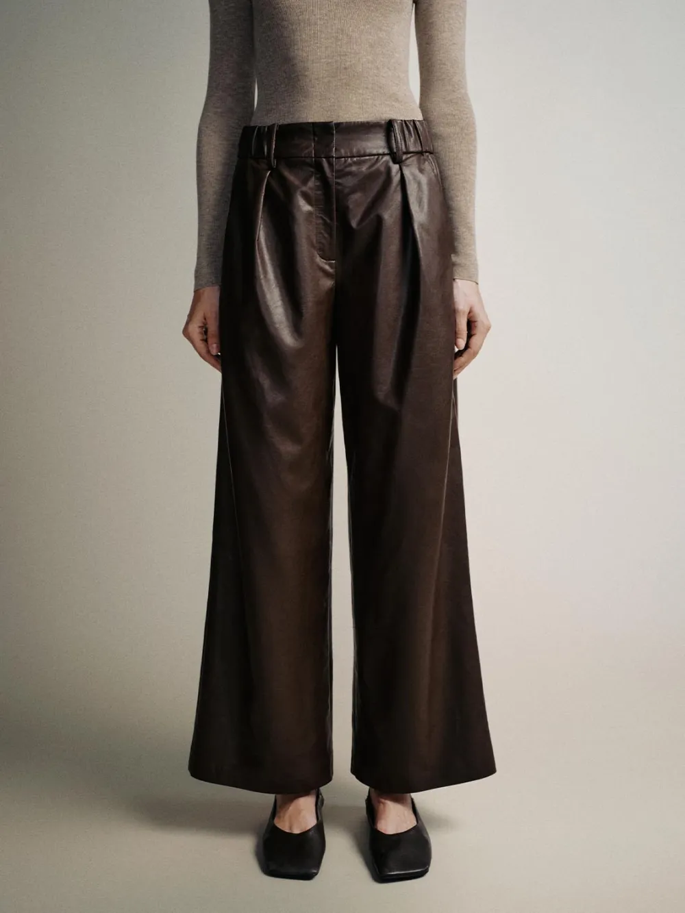 Ladies' Brown Retro-Style Wide-Leg Trousers