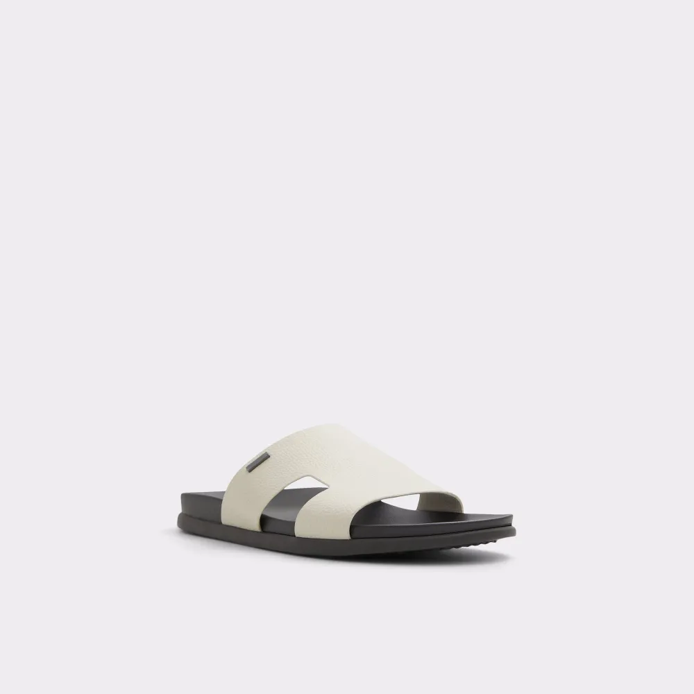 Light Grey Leather Cutout Flat Slides