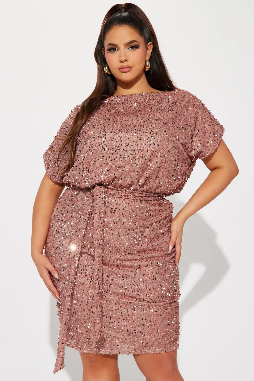 Melissa Sequin Midi Dress - Rose Gold