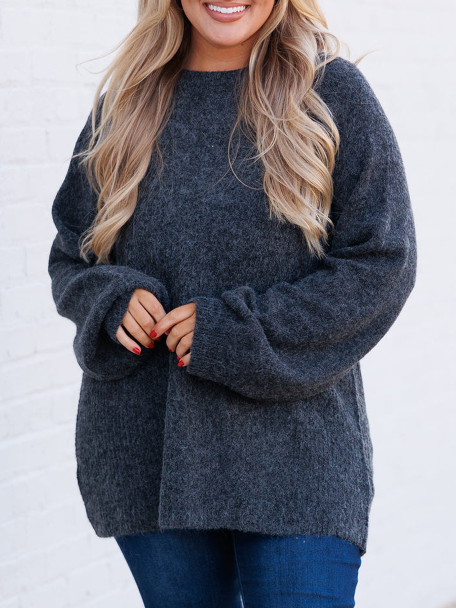 Dark gray lantern sleeved loose knit sweater