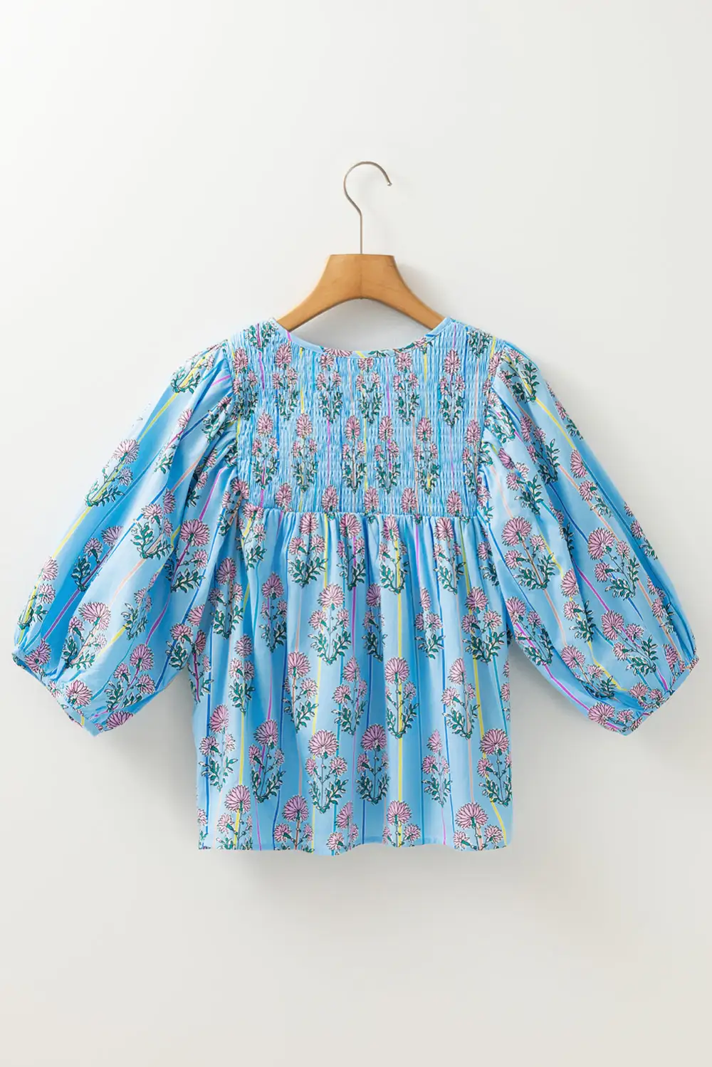 Striped Floral Shirred Blouse