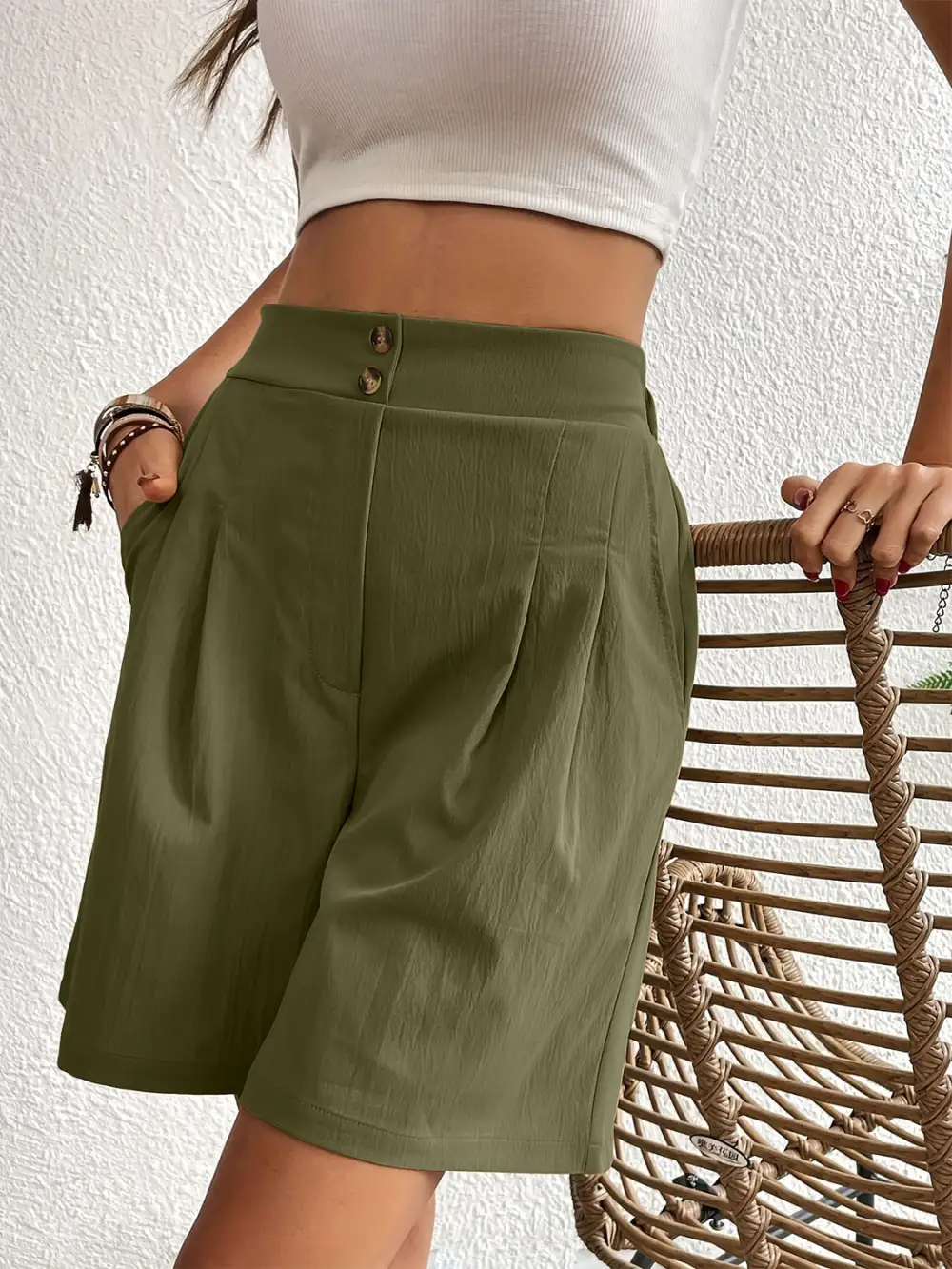Utility Elastic Waist Pocket Detail Shorts
