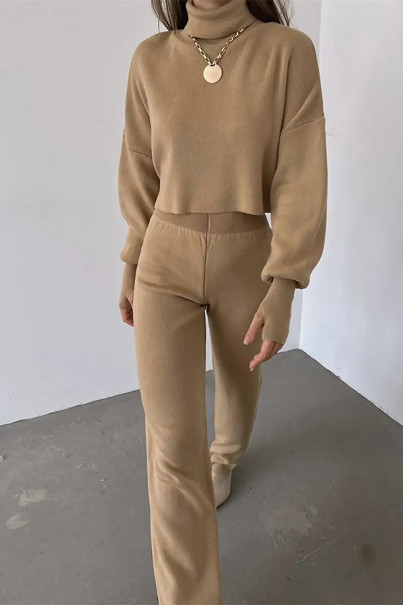 Lucía® | Casual solid color turtleneck long sleeve two piece sweater