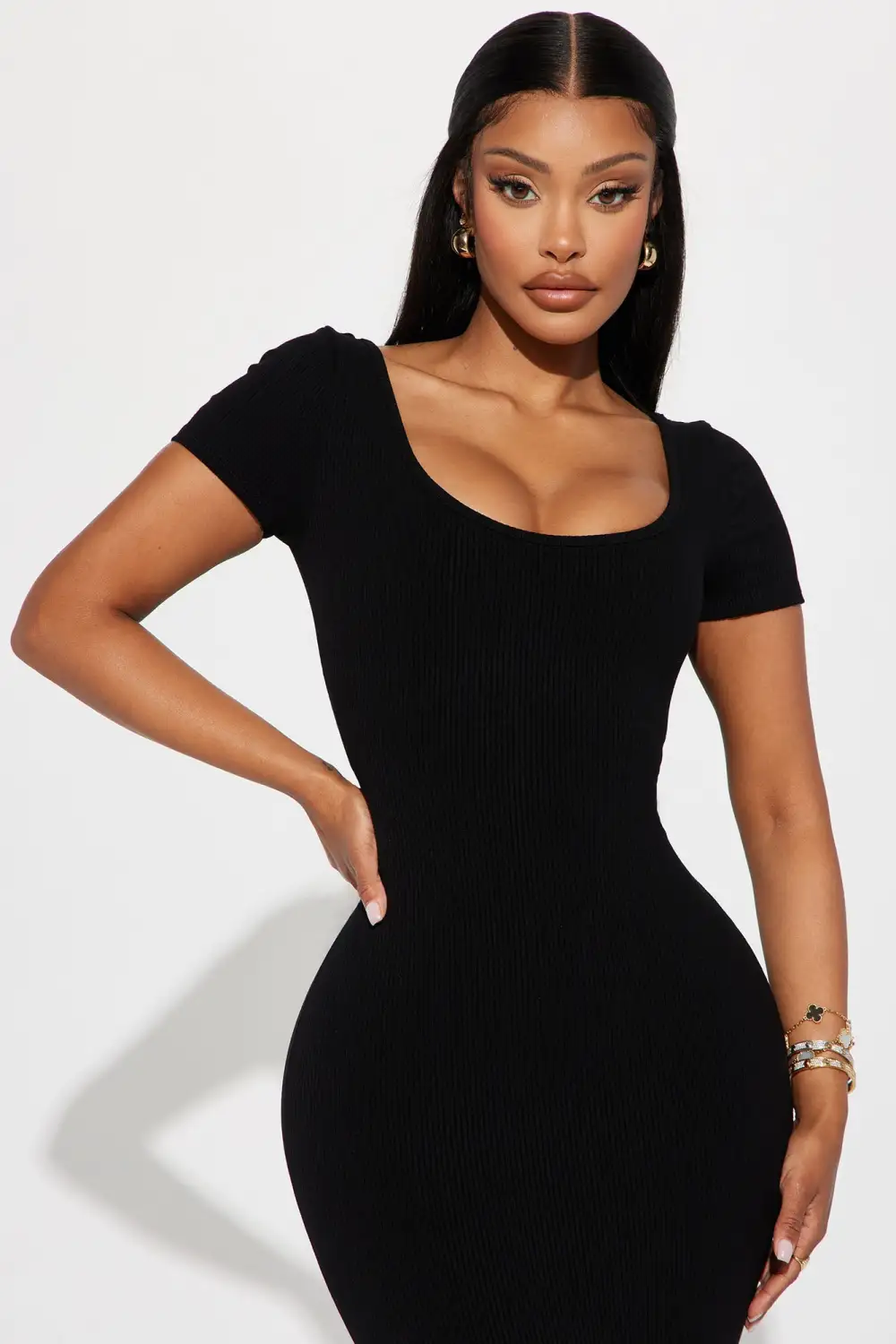 Veronica Snatched Midi Dress - Black