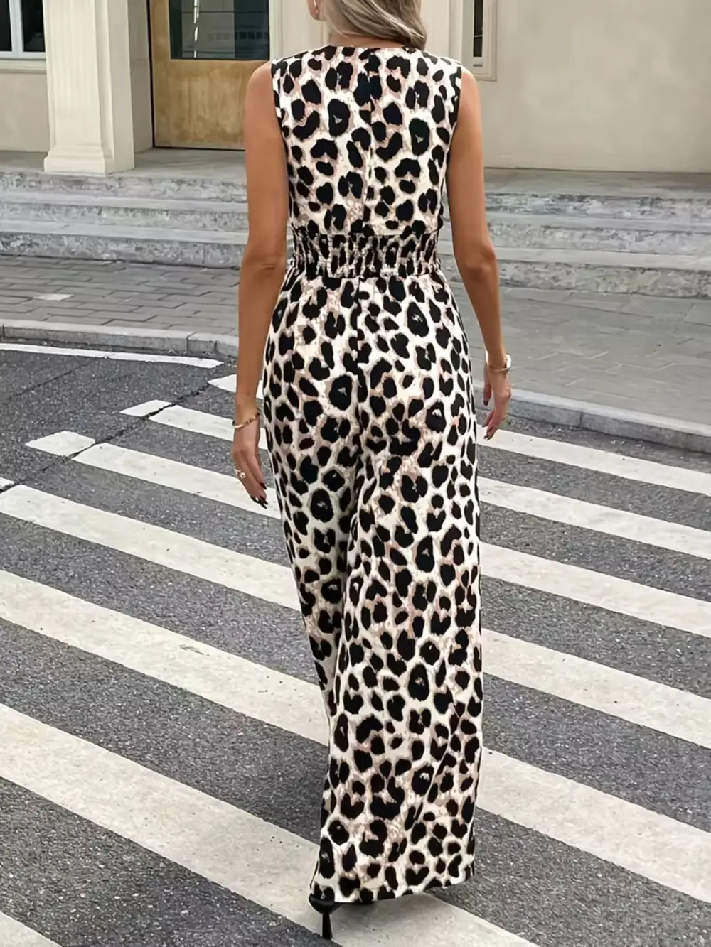 Leopard Print Wide Leg Jumpsuit