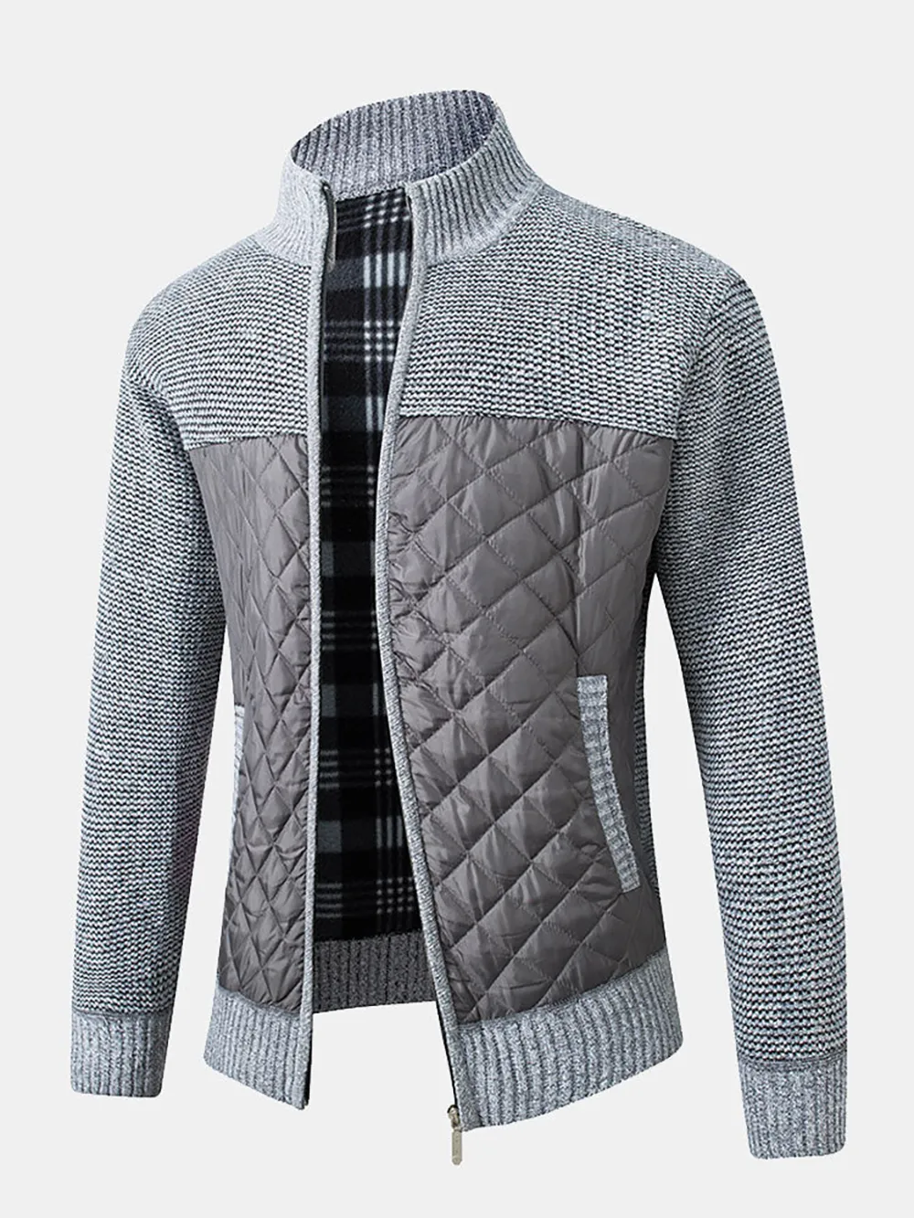 Quilted Patchwork Zip Up Cardigan