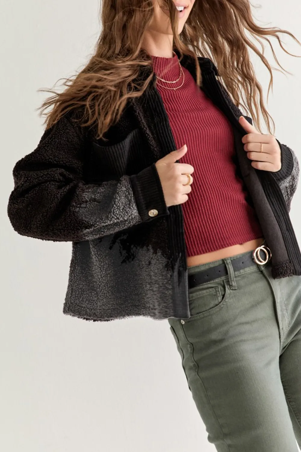 Matilda Waffle Sherpa Cropped Jacket