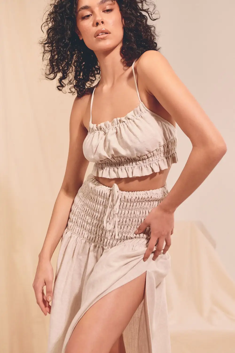 Cece Linen Crop- Natural Kiva