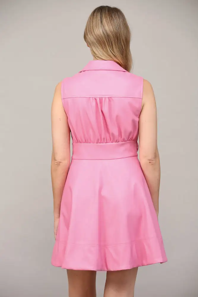 Pink Faux Leather Wrap Dress