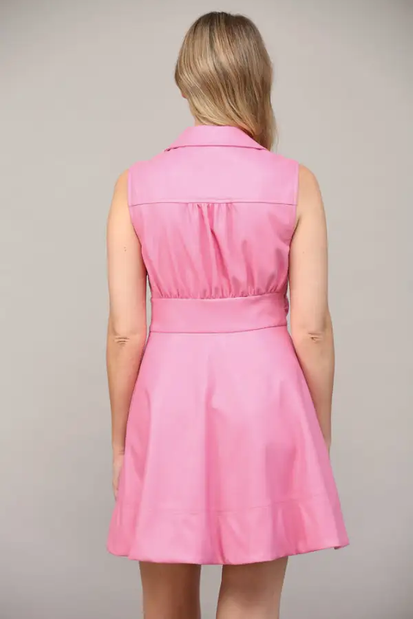 Pink Faux Leather Wrap Dress