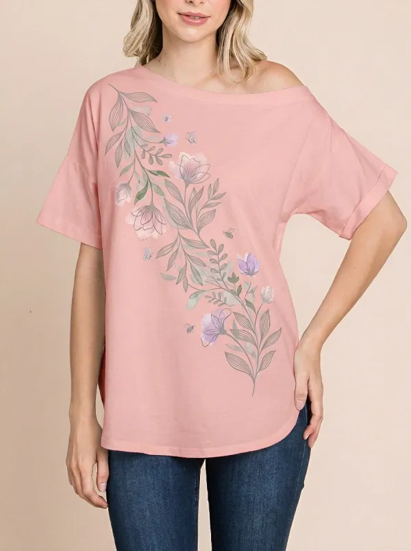 Women's Floral Nature Lover Watercolor Flower Bee Printed T-shirt