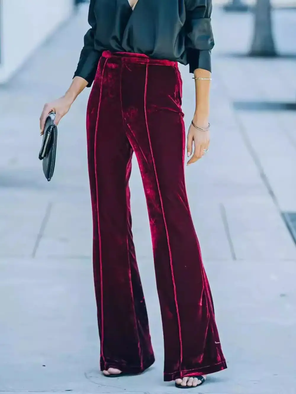 High Waisted Wide Leg Velvet Pants