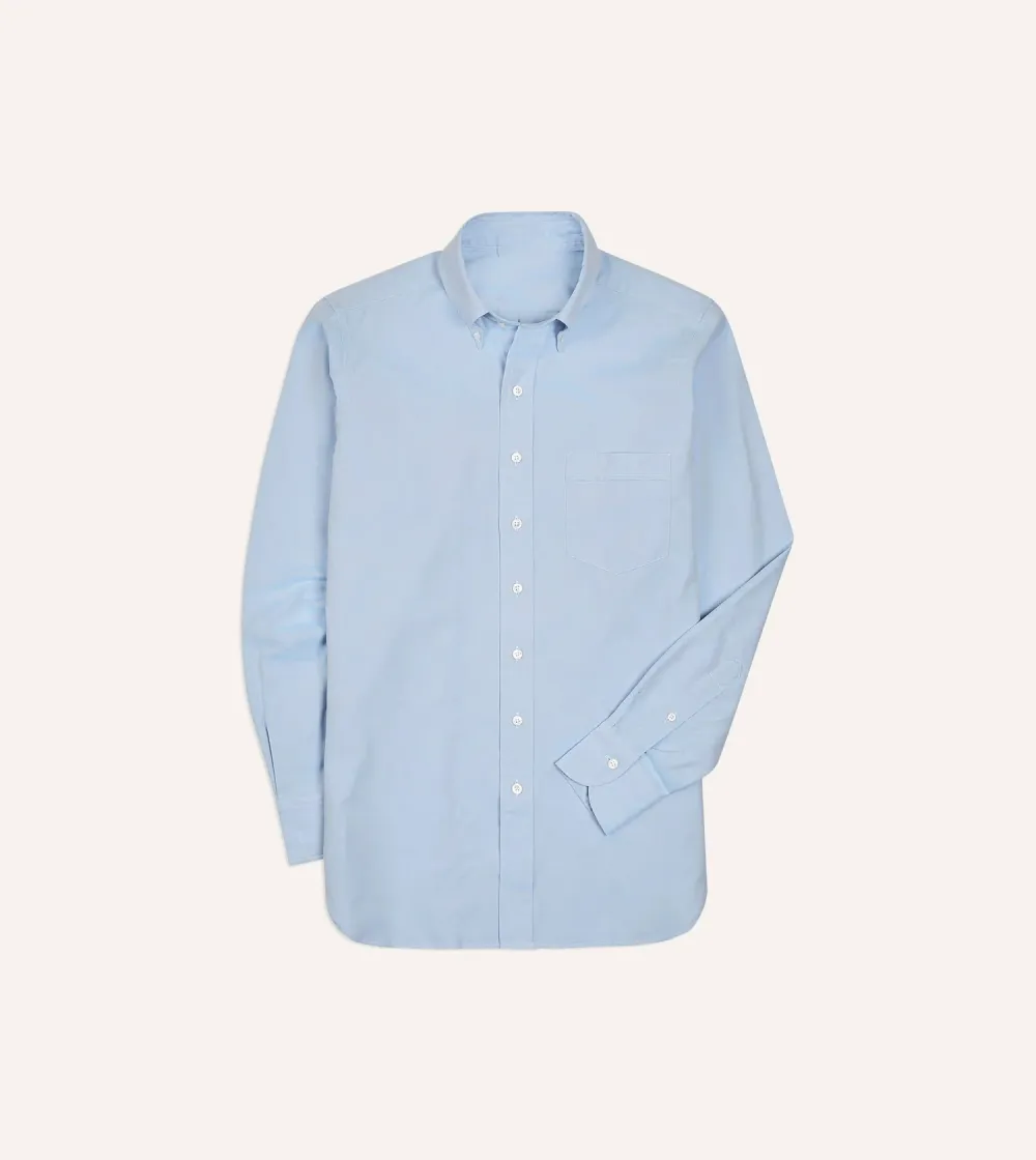 Lapel Plain Blue Pinpoint Oxford Cotton Cloth Button-Down Shirt