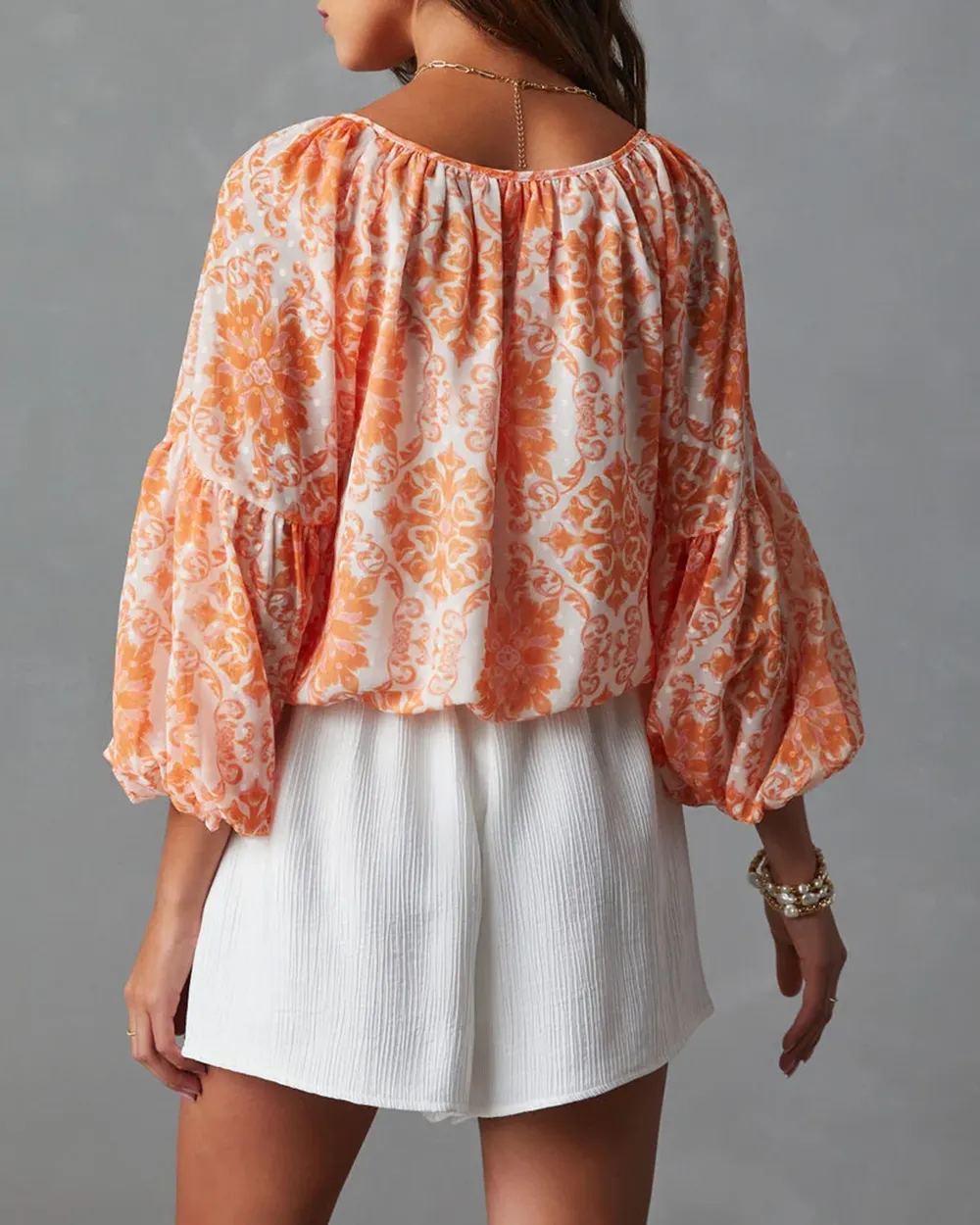 Puff Sleeve Printed Blouse