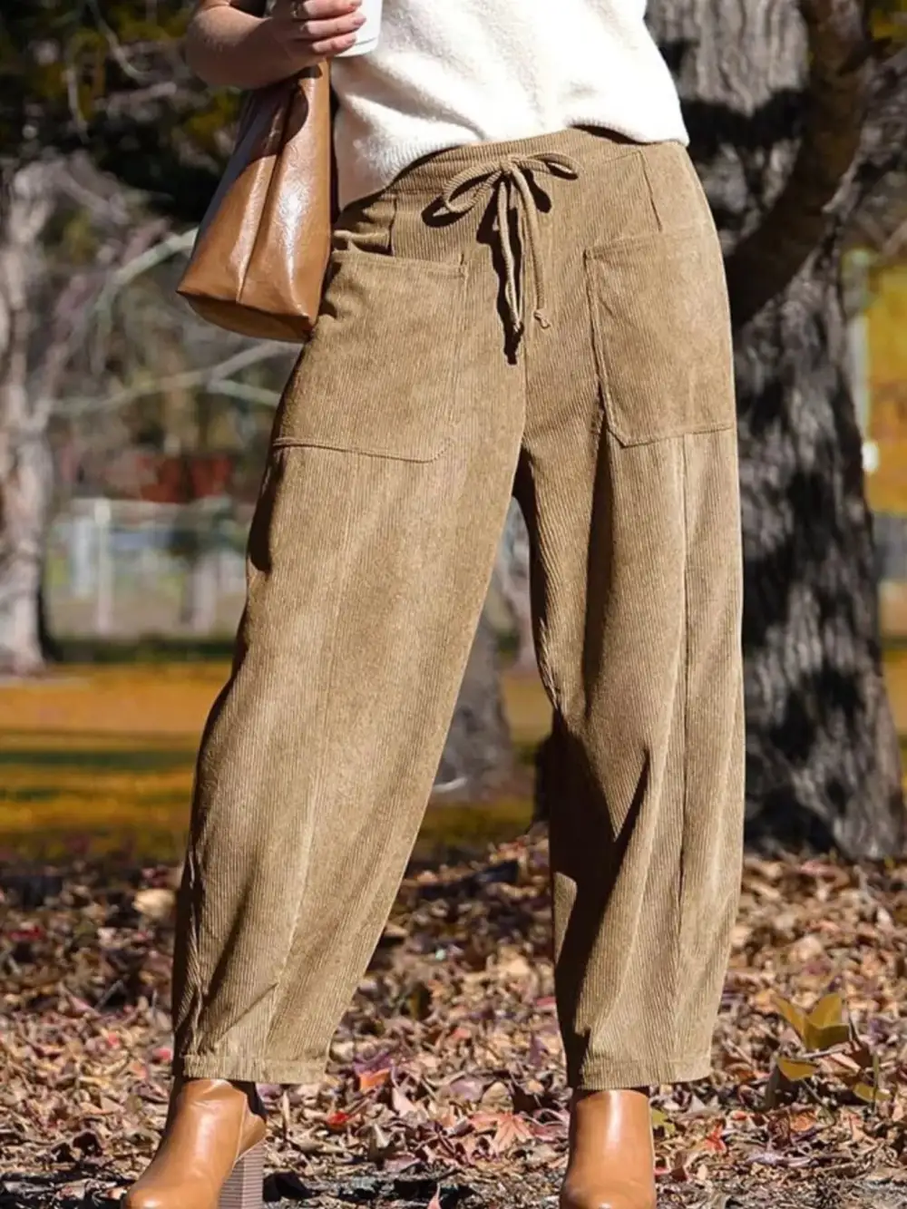 Corduroy Wide Leg Pants With Pocket