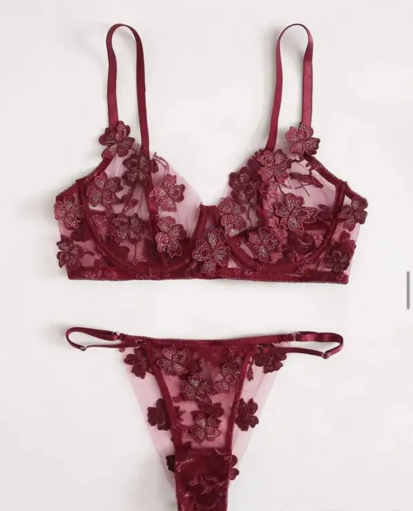 Delicate Embroidered Floral Lingerie Set