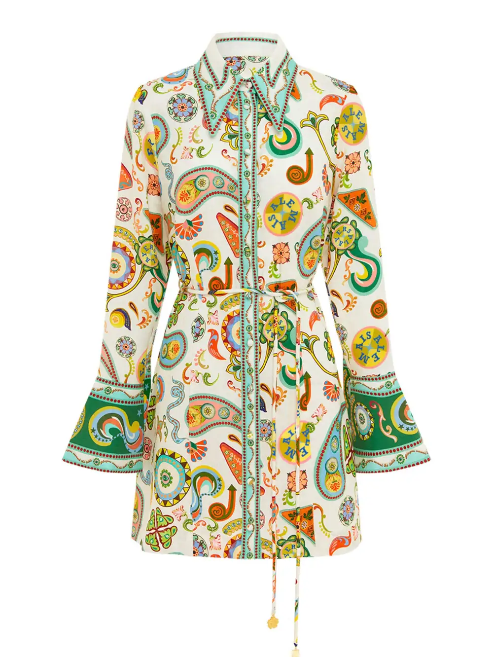 And Fashionable Printed Trumpet Sleeve Mini Dress