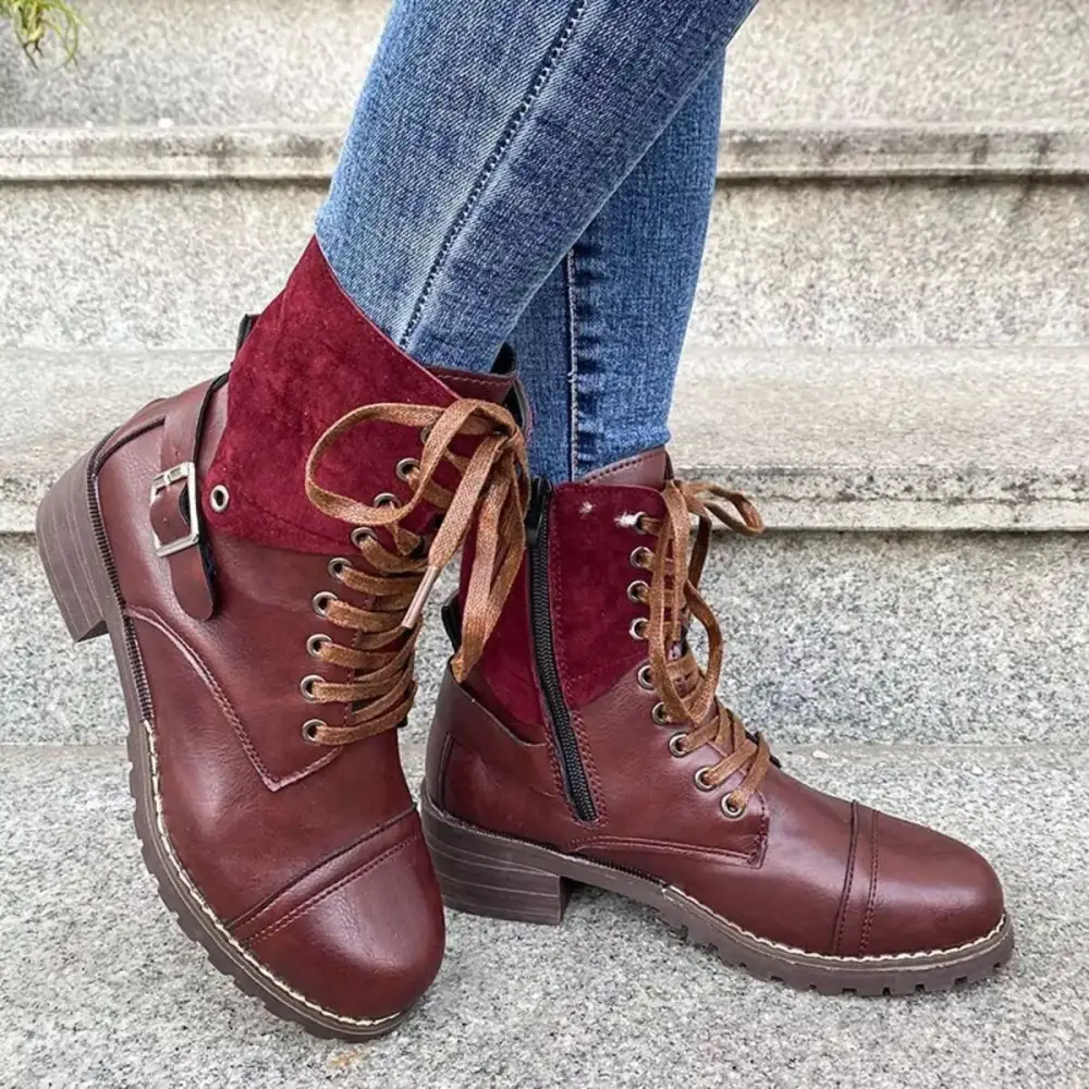 Relaxed Lace-Up Block Heel Boots