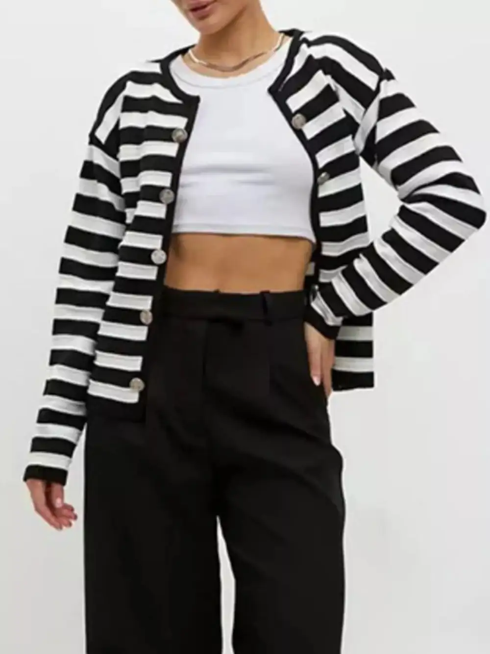 Classic Striped Button Down Knit Cardigan