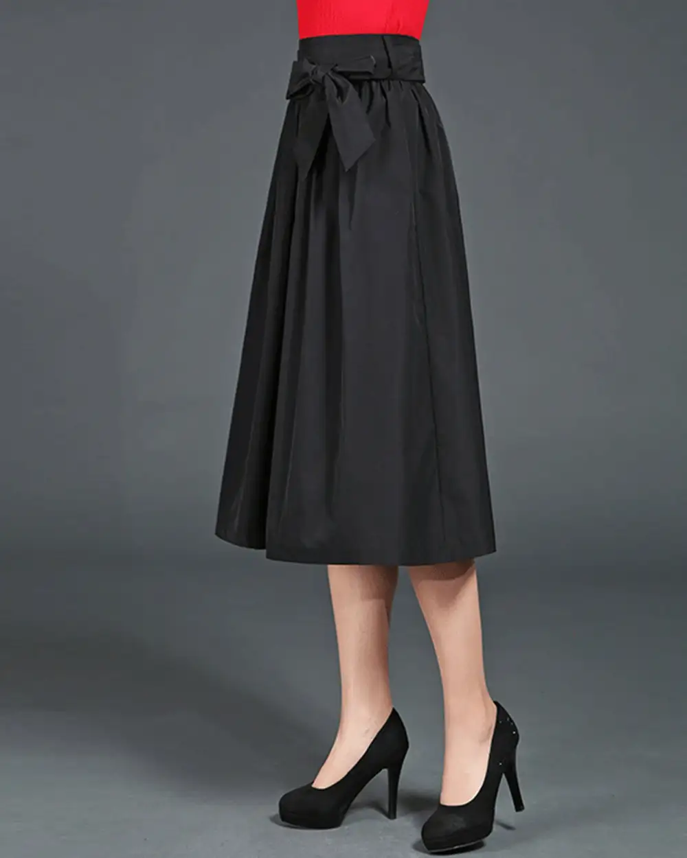 Everyday Belted Cotton A Line Midi Skirt