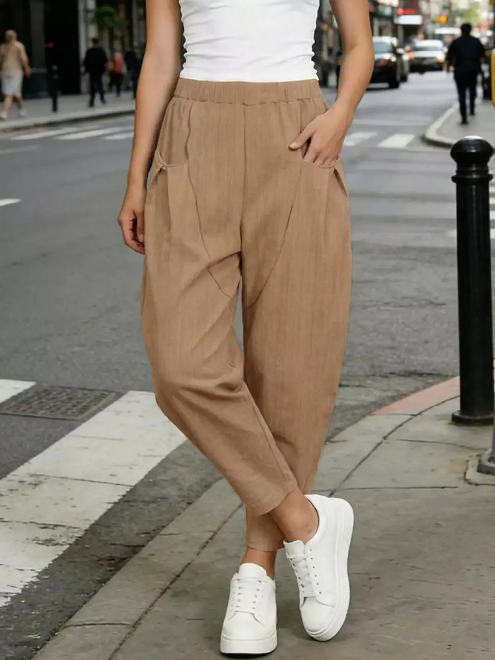 Casual Elastic Waist Harem Pants