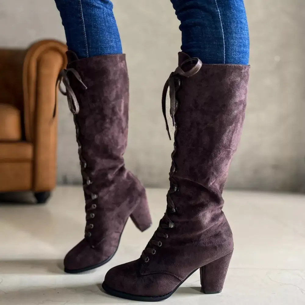 Refined Lace-Up Block Heel Boots