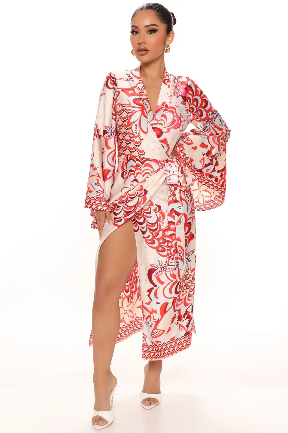 Feel It Satin Midi Dress - Red/combo