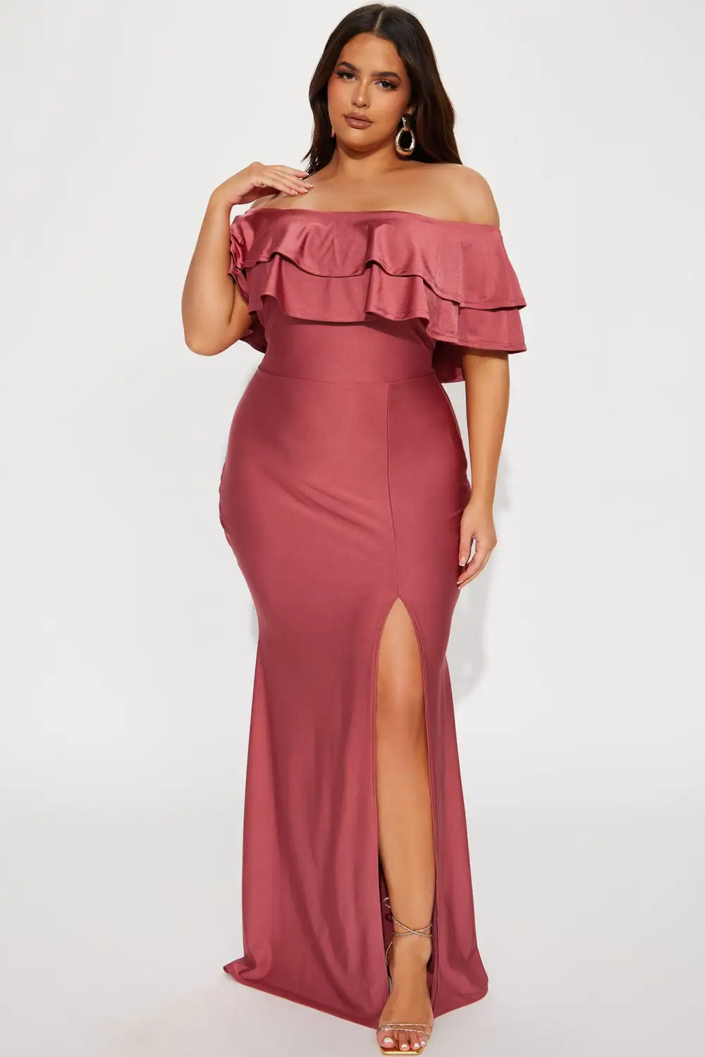 Life's A Runway Ruffle Gown - Mauve