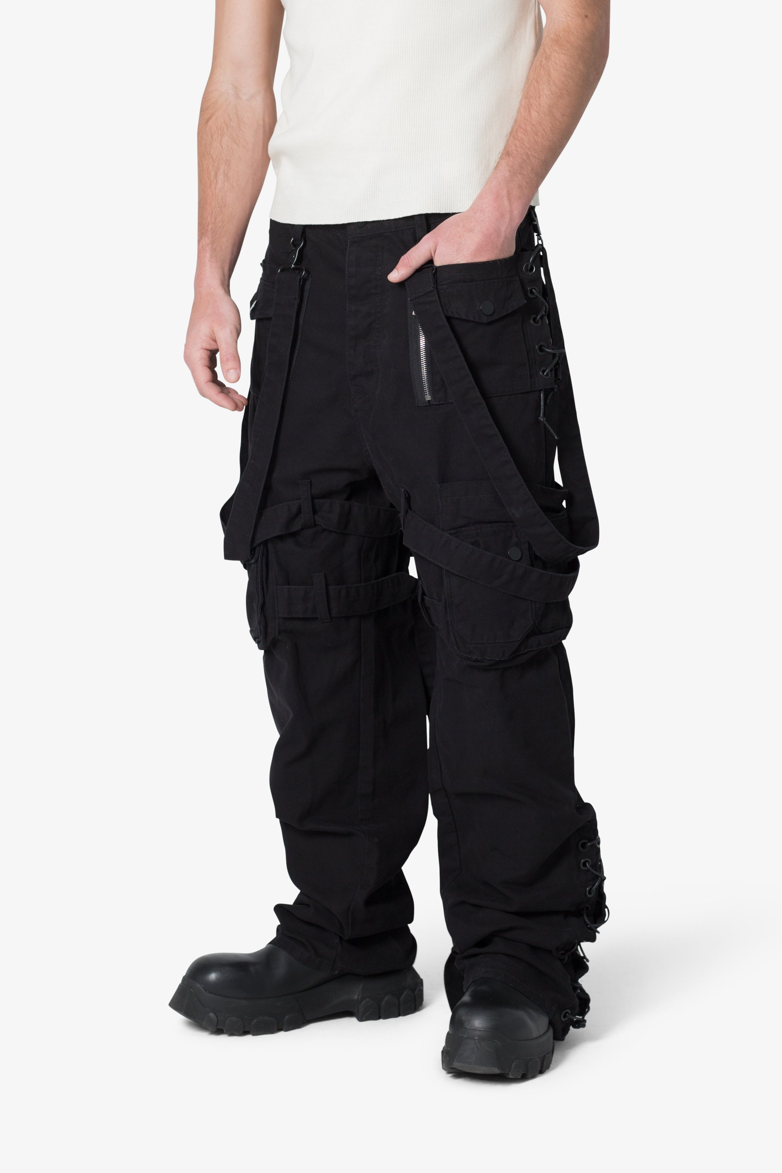 Laced Up Cargo Pants - Black