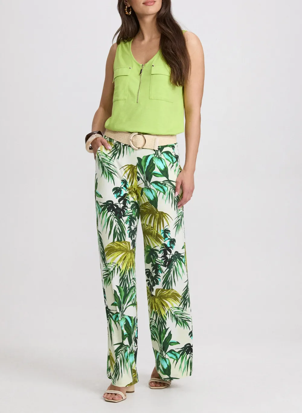 Botanical Print Wide-Leg Pants