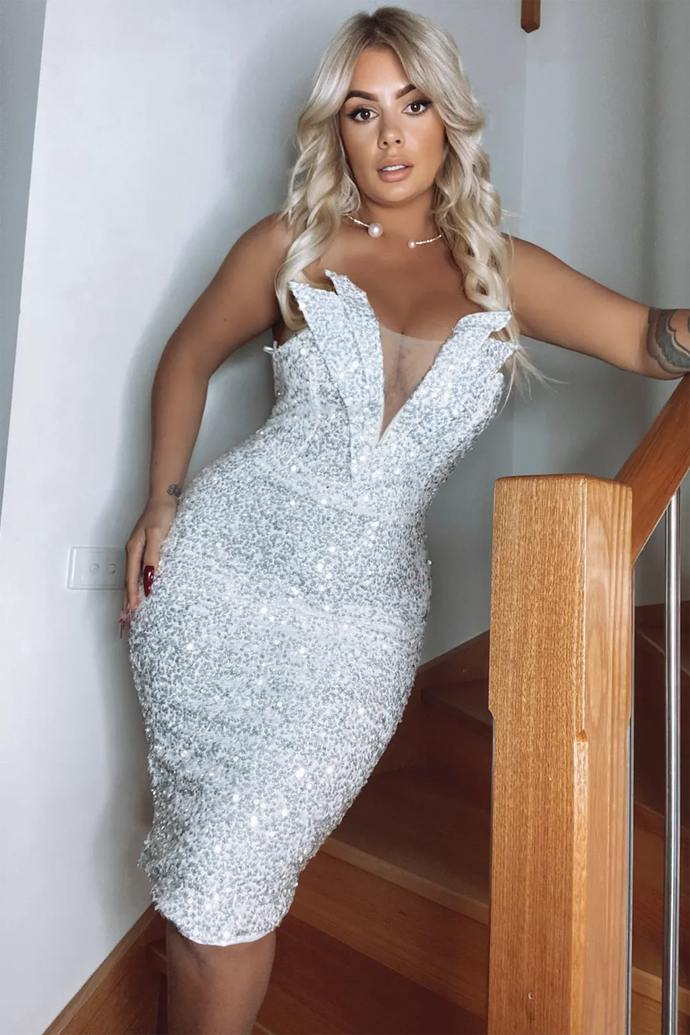 Bring The Drama Sequin Midi Dress - Silver