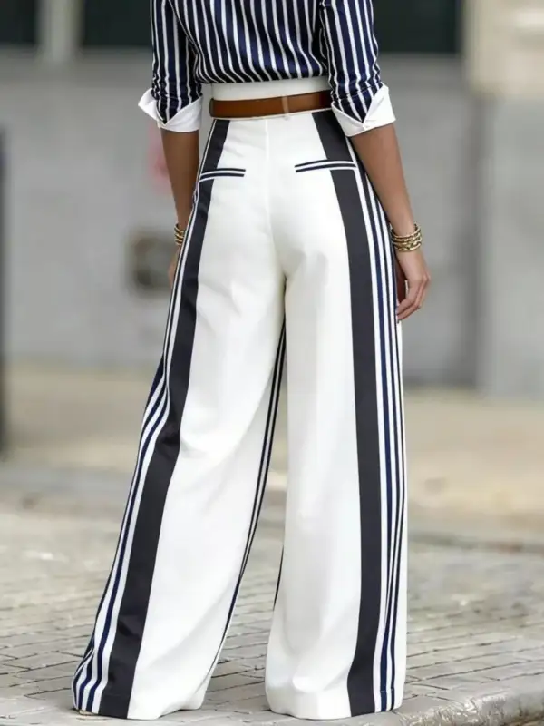High Waisted Wide Leg Striped Pants