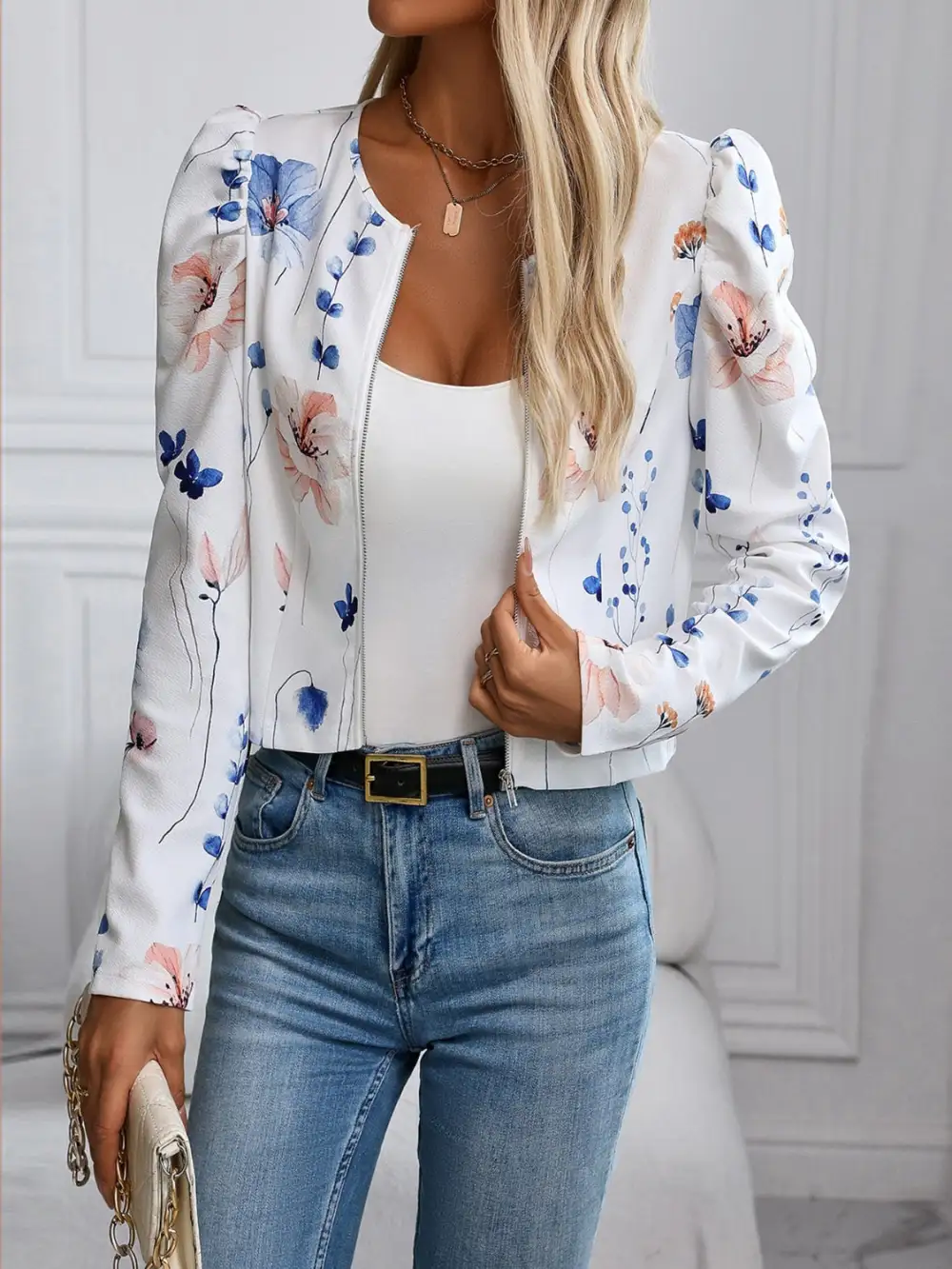 Printed Zip-up Long-sleeve Jacket