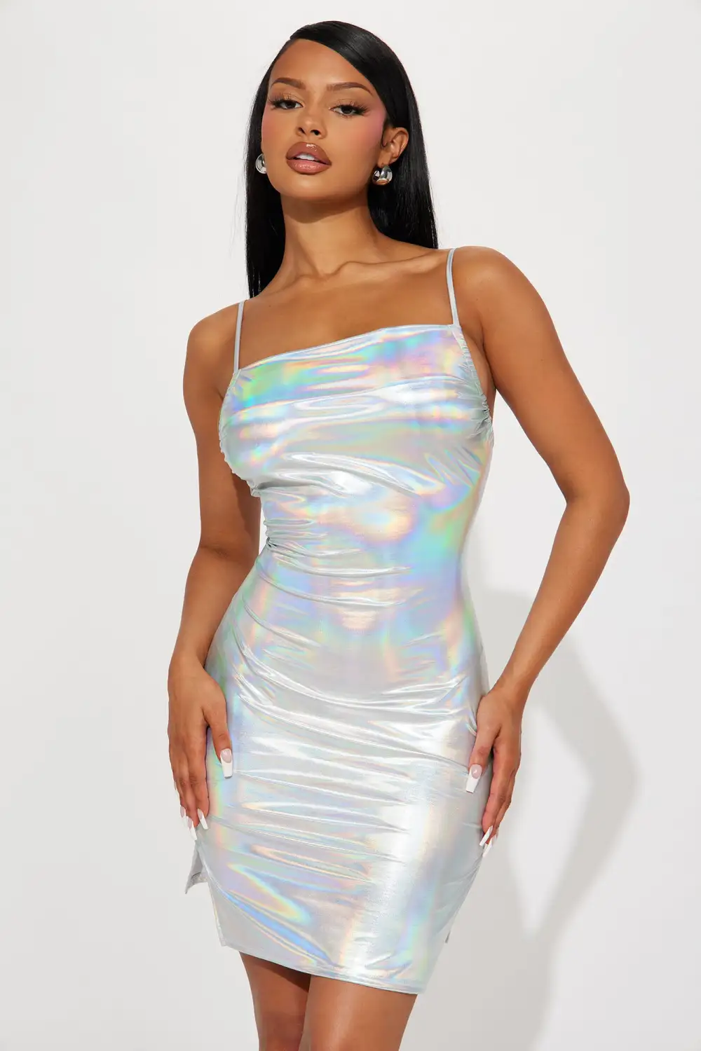 Luna Metallic Mini Dress - Silver