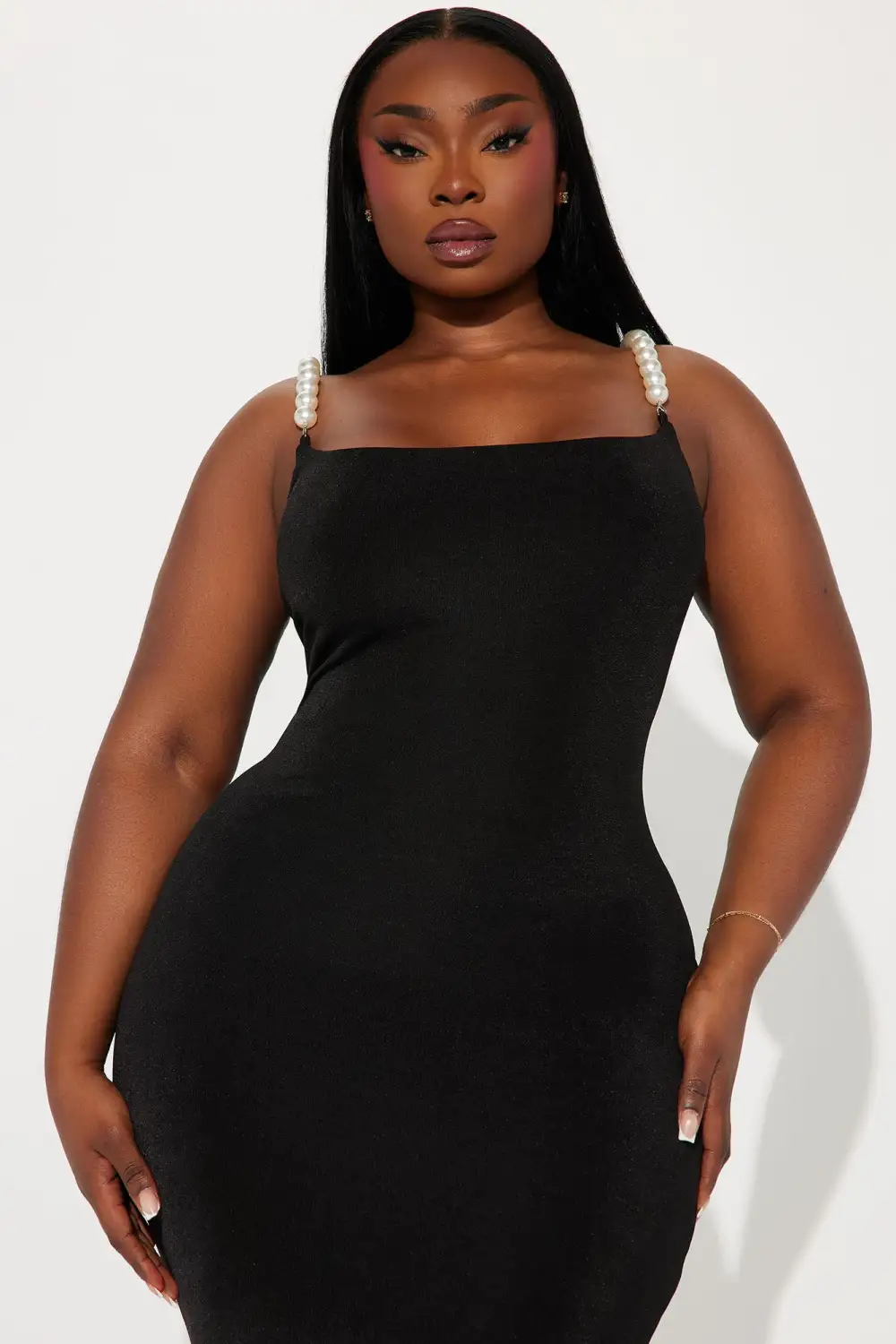 Pearl Strap Maxi Dress - Black