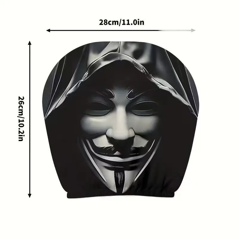 Black & White Creepy Smile Design Car Headrest Cover Stretch Universal Horror Car Dust Cover