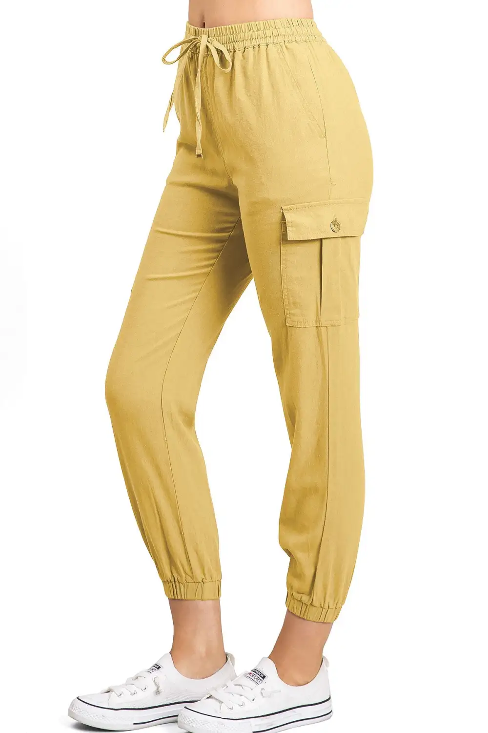 Mid-Waist Linen Joggers