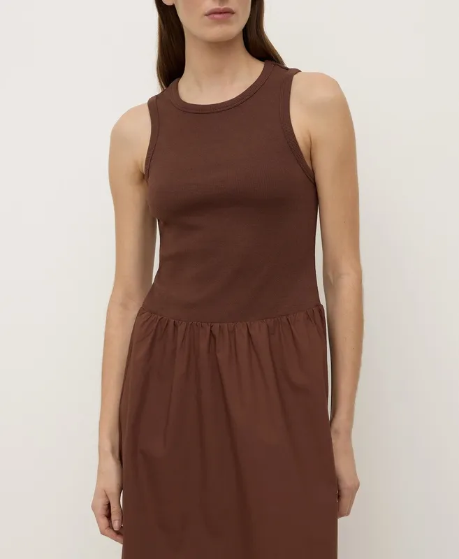 Espresso Drop-Waist Cotton Maxi Dress