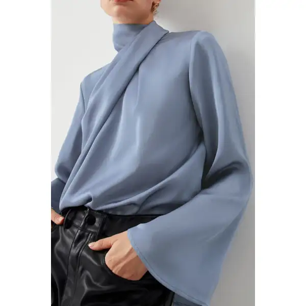 Cutout Turtleneck Long Sleeve Blouse