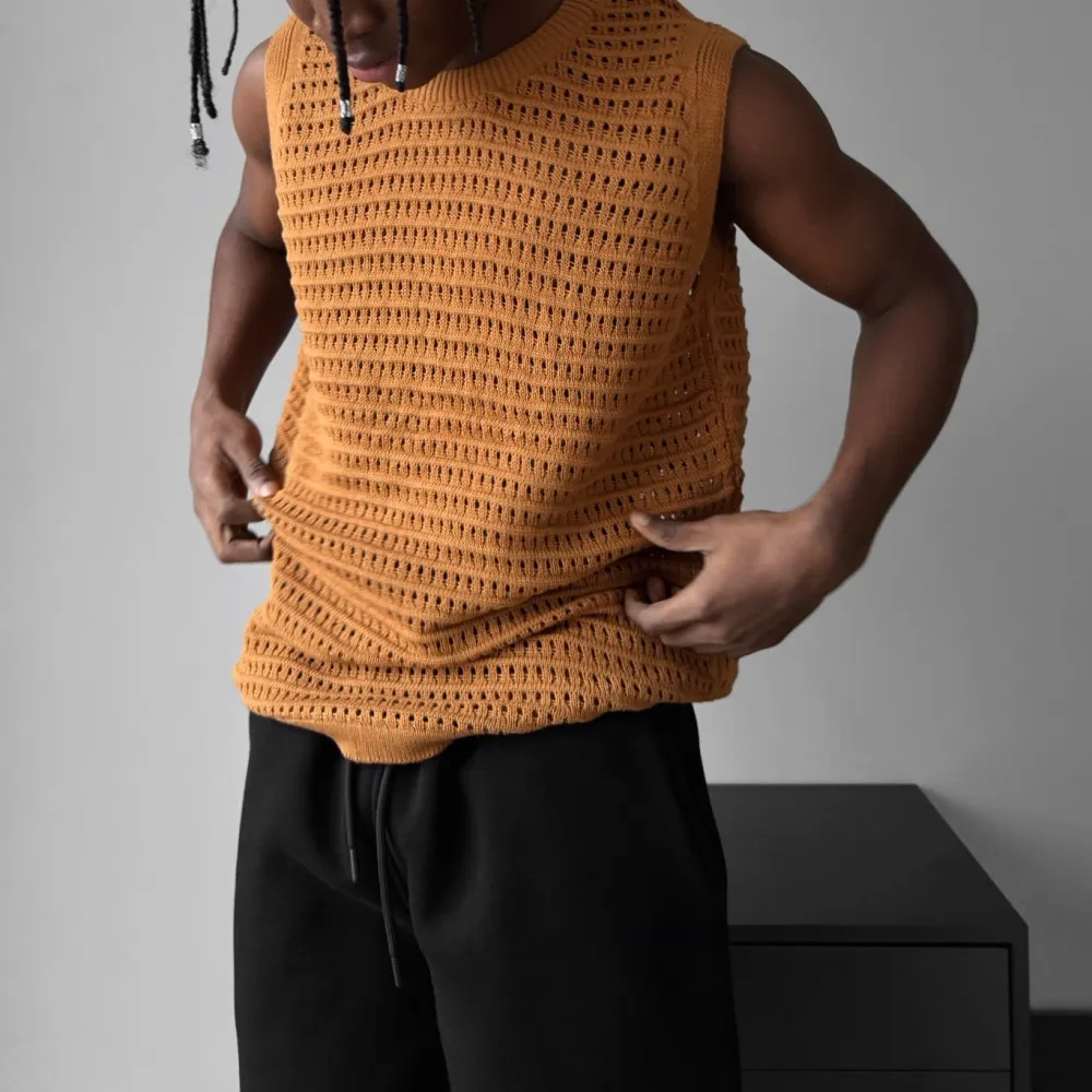 Clean Relaxed Grid Texture Tank Top