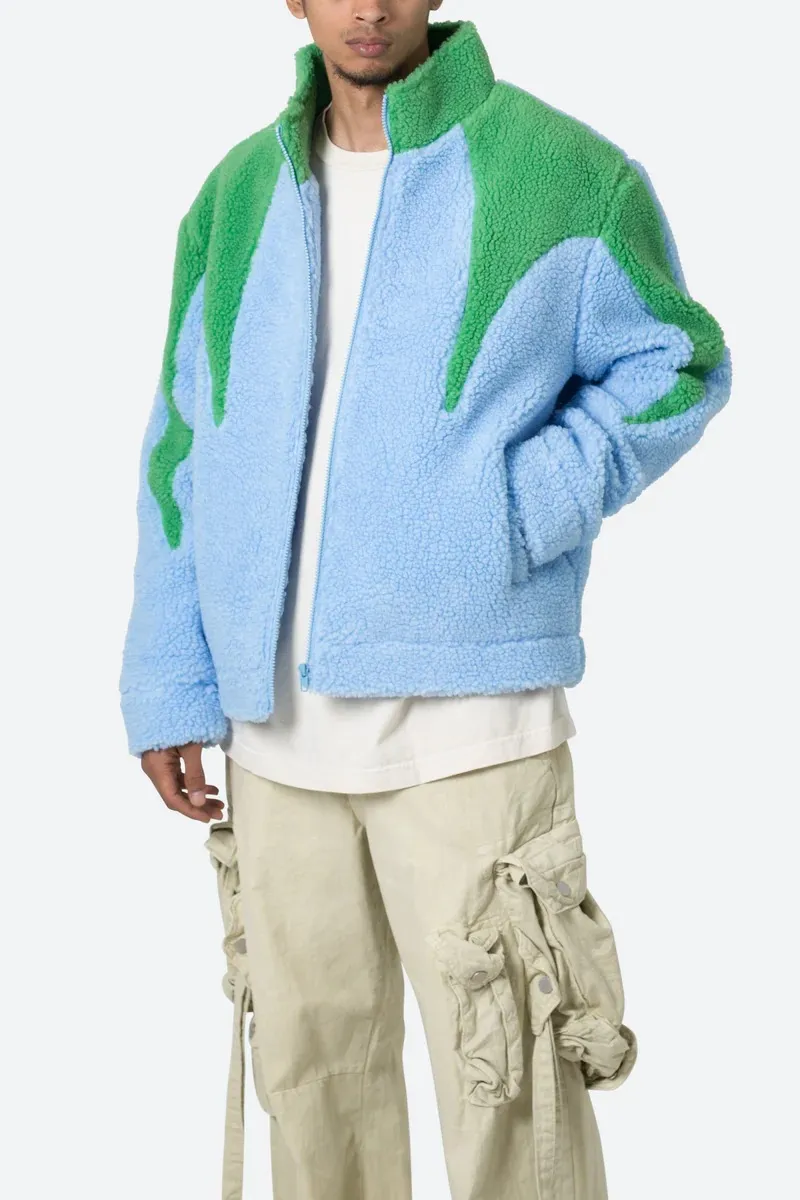 LIGHT BLUE AND GREEN SHERPA JACKET