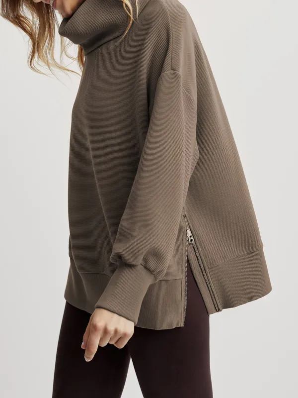 Casual Turtleneck Textured Knit Sweatshirt