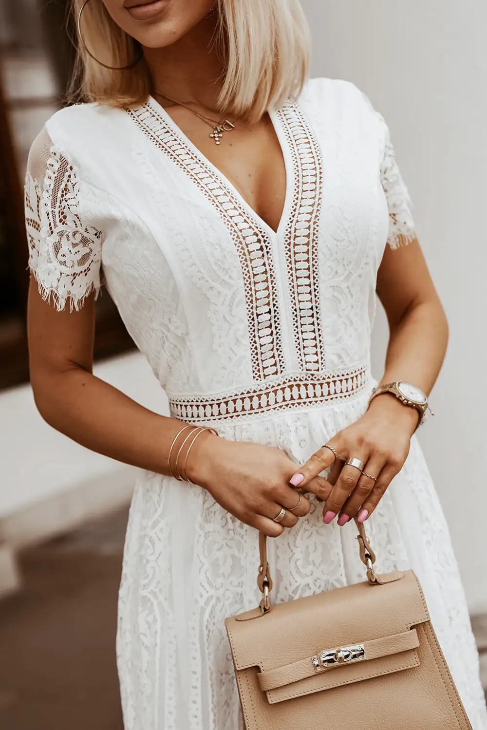 V-Neck Lace Maxi Dress