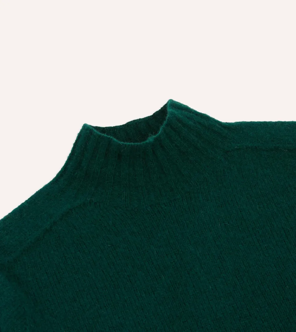 Casual Style Green Brushed Shetland Mock Neck Jumper