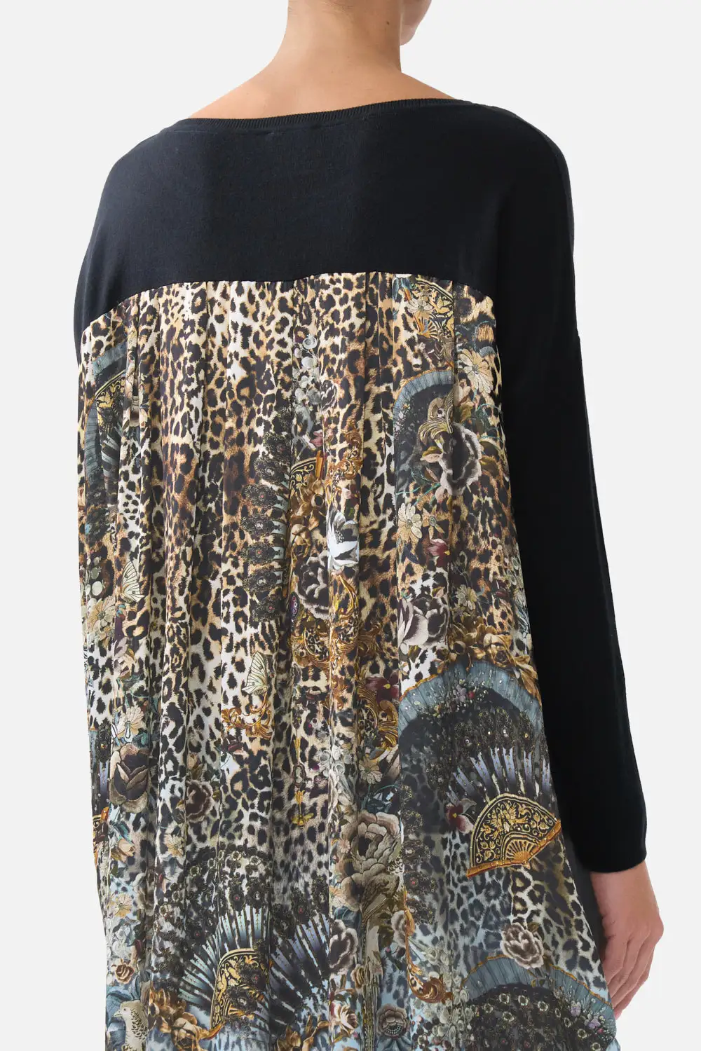 Knit Pullover with Pleated Silk Back Top