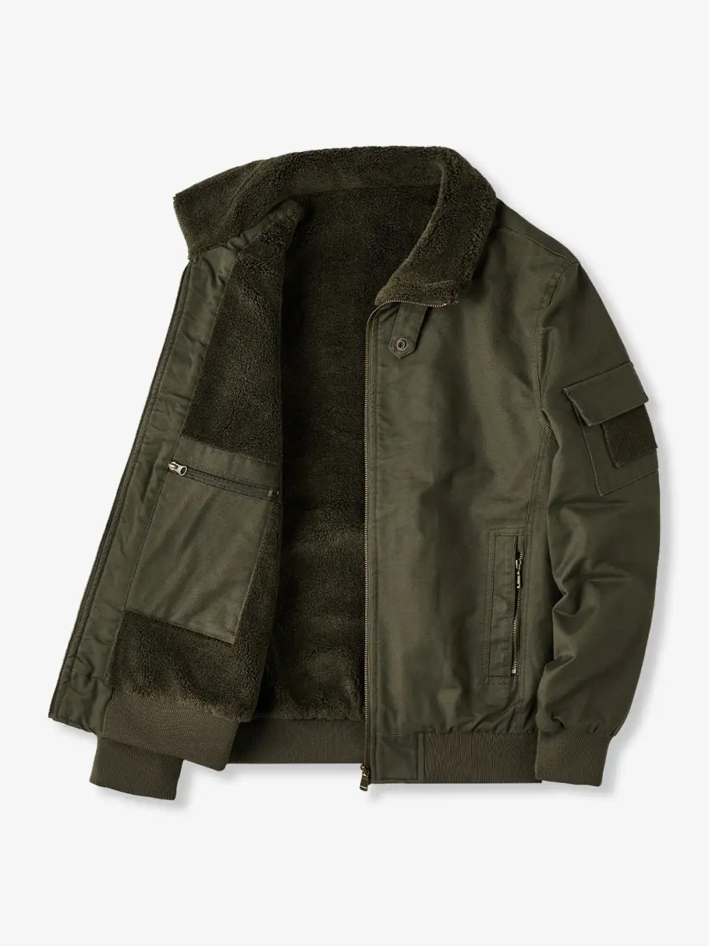 Men'S Fleece Lined Zip Front Bomber Jacket